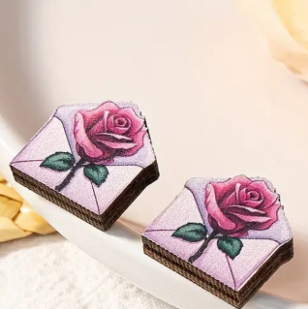 Wooden Rose 🌹 envelope earrings